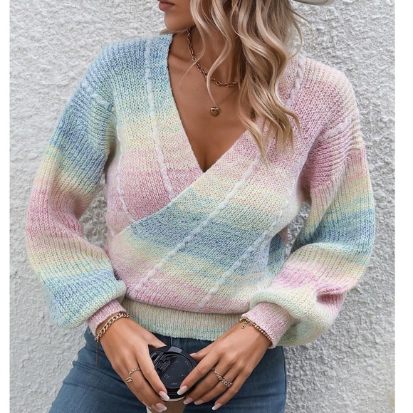 Sweaters - Cozy Colorful Ombre Surplice Sweater Top